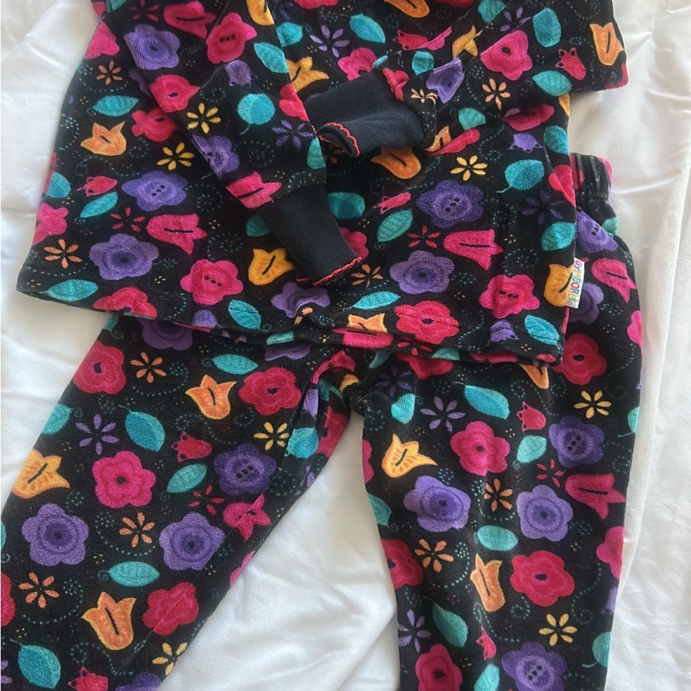 Vintage Floral Gymboree Kids Set - Black with Multicolor Flowers